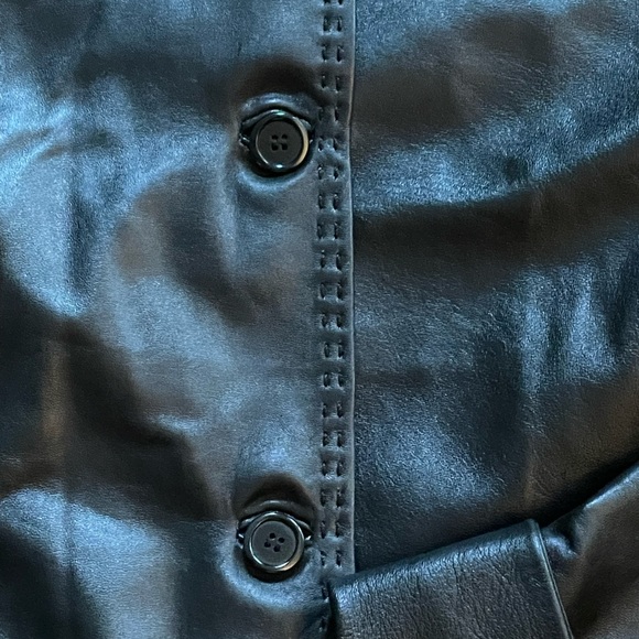 Anna Piazza Pitti Firenze Black Leather 4 Button Coat Jacket Sz 48 Made In Italy - Picture 6 of 9